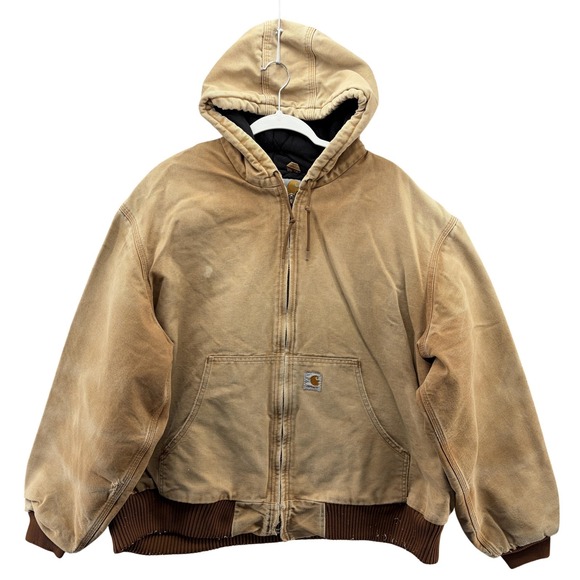 Carhartt Hooded Jacket Mens 2XL Brown Quilt Lined USA J140 BRN Broken Zip